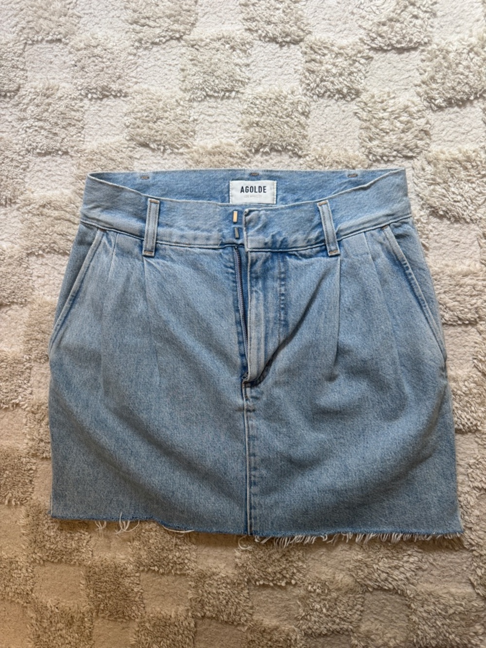Agolde Light Blue Pleated Denim Mini Skirt | Size: 24